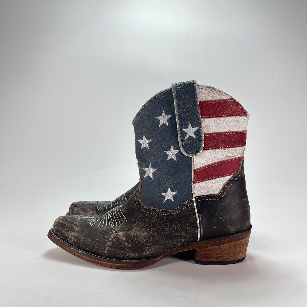Roper American Beauty Shorty Brown American Flag Cowboy Boots Women's Size 7 - Picture 3 of 9